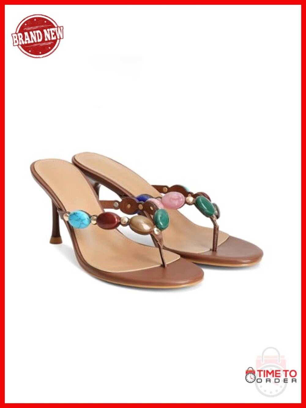 MAIJED Women's Jewelled Thong High Heel Sandals Slip On Open Toe Flip Flop Mules